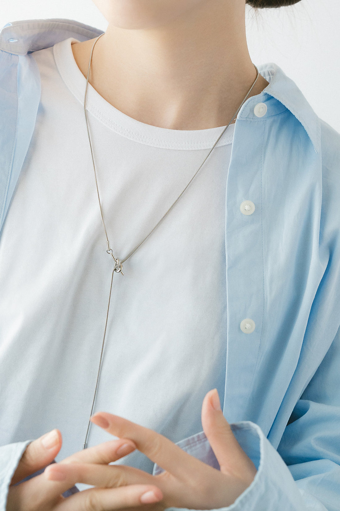 Yチェーンロングネックレス シルバー ディテール サージカルステンレス316L つけっぱなしOK EPIS